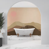 Desert Mountain Wallpaper creating depth in modern living room with minimal furniture