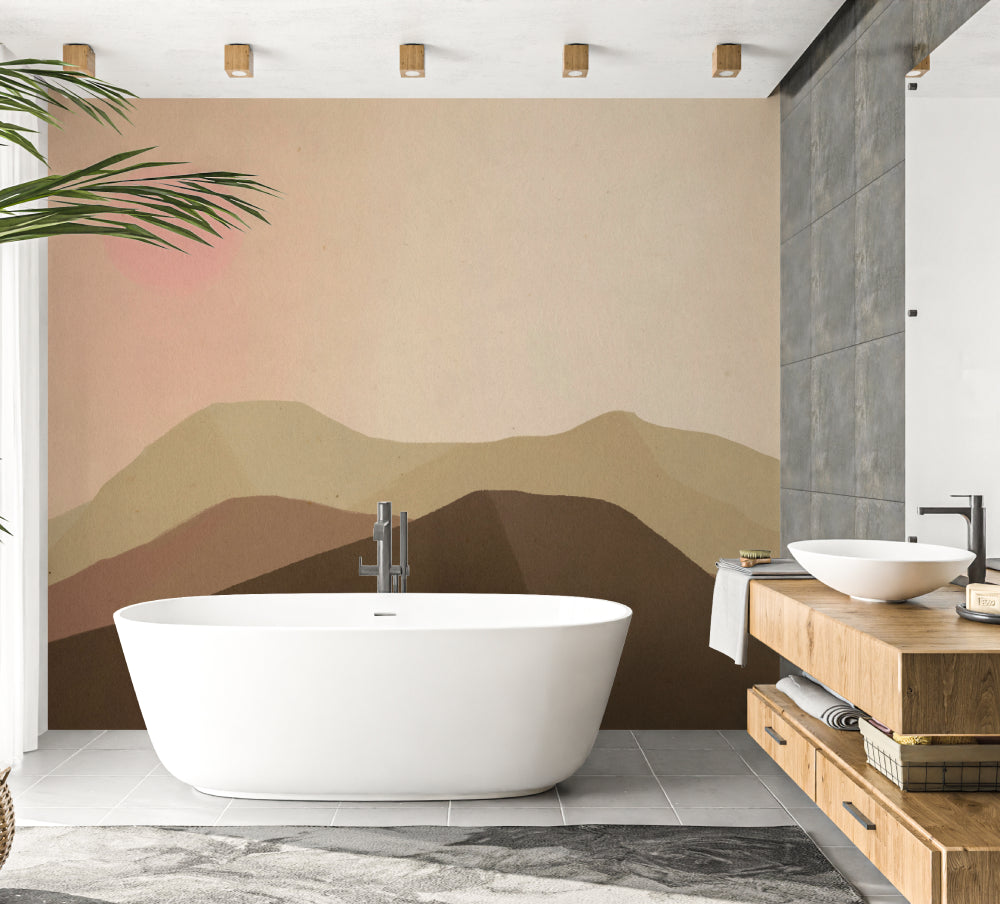 Desert Landscape Wallpaper in dining room with contemporary decor