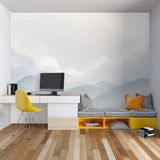 Mountain wave wallpaper bringing movement to a home office space