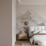 Grey mountain mural in home office space adding calm atmosphere