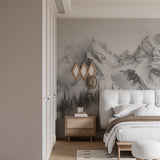 Alpine peaks mural creating a focal point in a dining room setting