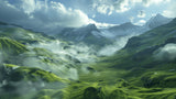Mountain landscape wallpaper design file showing detailed misty peaks and valleys
