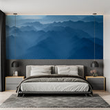 Mountain range mural adding depth to meditation room corner