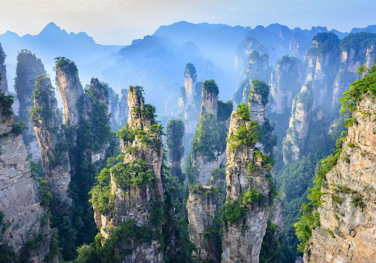 Mountain landscape design file showing detailed misty peaks and lush green forest pattern