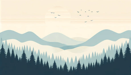 Mountain and forest mural wallpaper design file showing misty peaks and rolling hills pattern