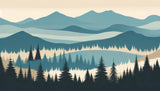 Mountain wall mural design file showing full teal misty peaks pattern