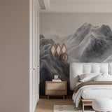 Dining room showcase of misty mountain wallpaper with contemporary furniture