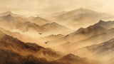 Mountain landscape design file showing terracotta peaks with atmospheric mist effect