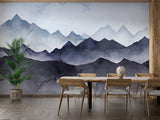 Misty peaks wallpaper making a statement in a contemporary dining room