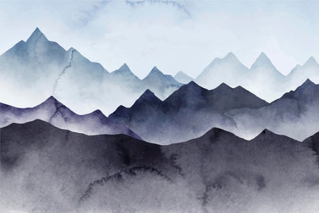 Mountain wallpaper design file showing full watercolor pattern with misty peaks and gradients