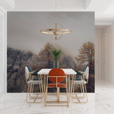 Mountain forest mural creating atmosphere in modern home office