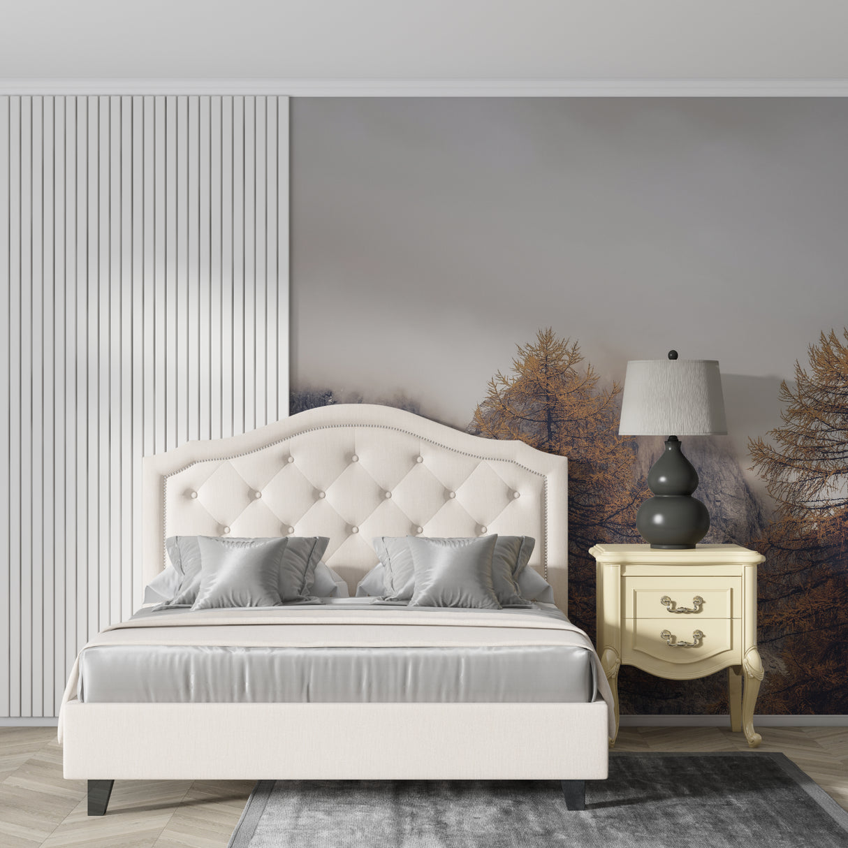 Forest landscape wallpaper enhancing meditation room ambiance