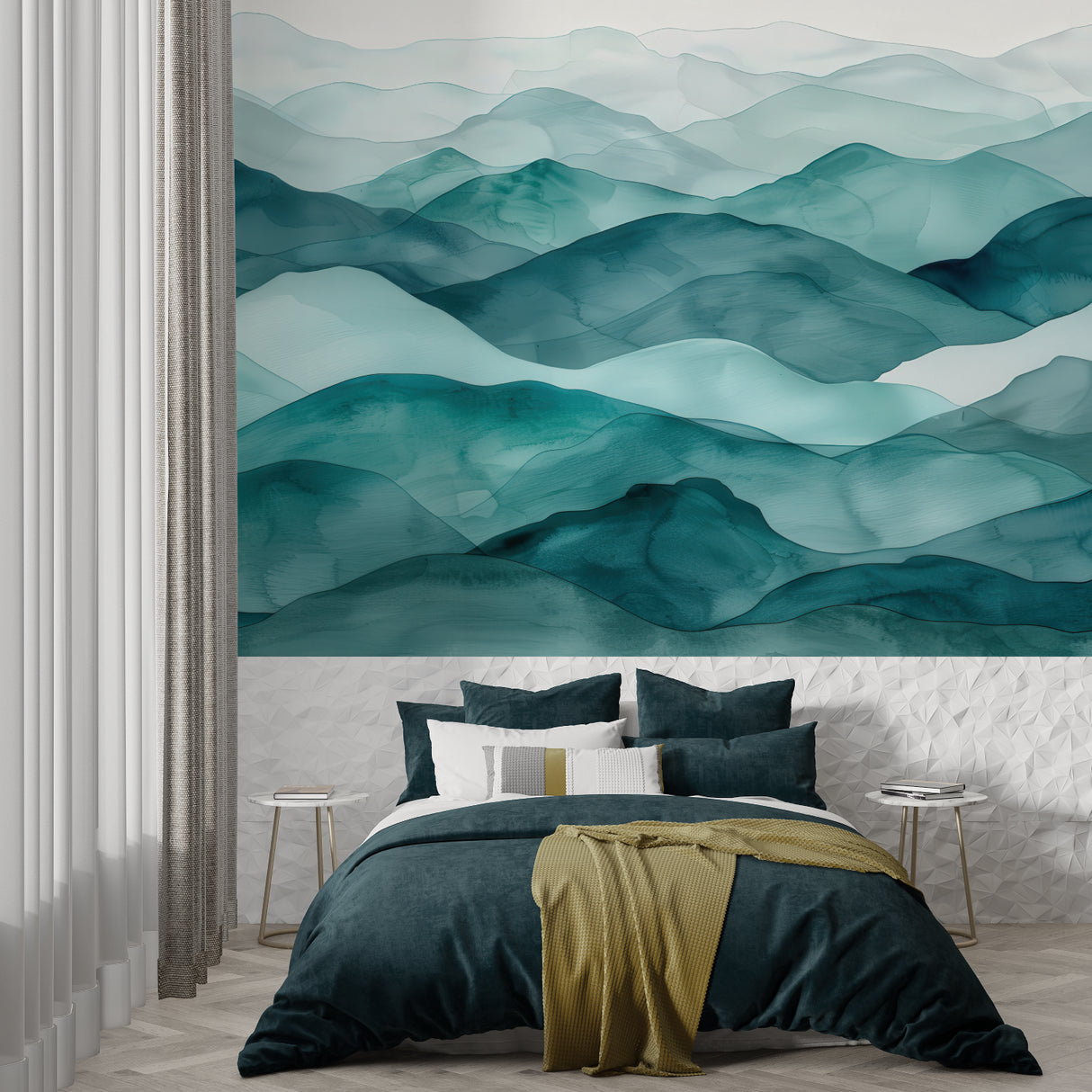 Mountain landscape wallpaper bringing calm to meditation room