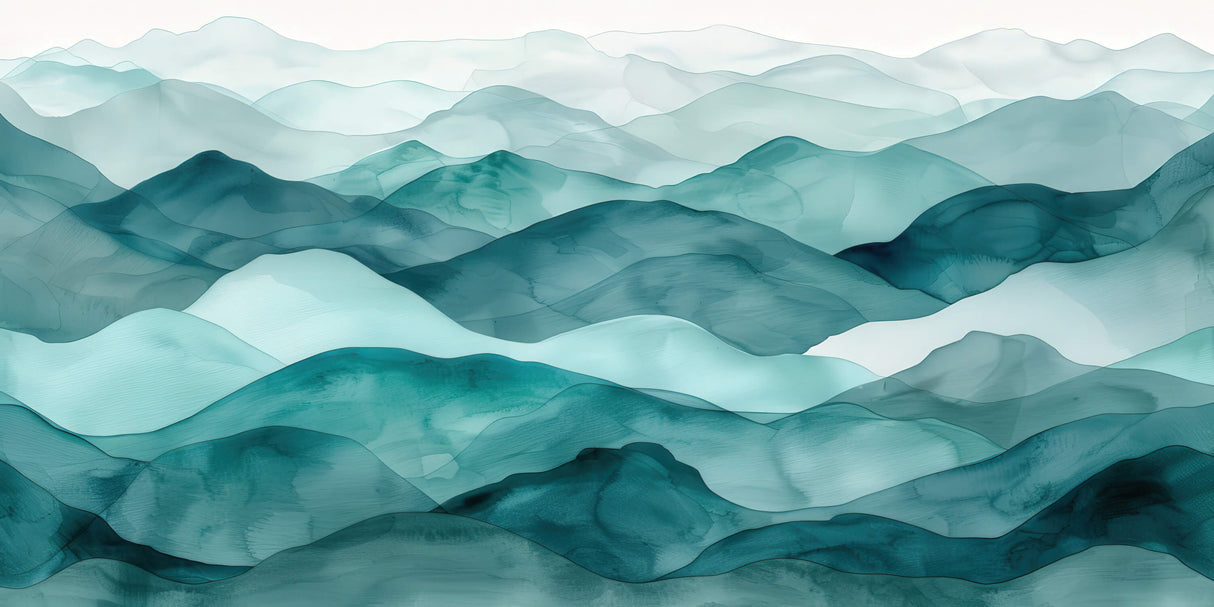 Mountain wallpaper design file showing teal watercolor pattern and misty peaks