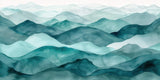 Mountain wallpaper design file showing teal watercolor pattern and misty peaks