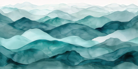 Mountain wallpaper design file showing teal watercolor pattern and misty peaks