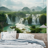 Mountain landscape wallpaper making a home office feel open and inspiring