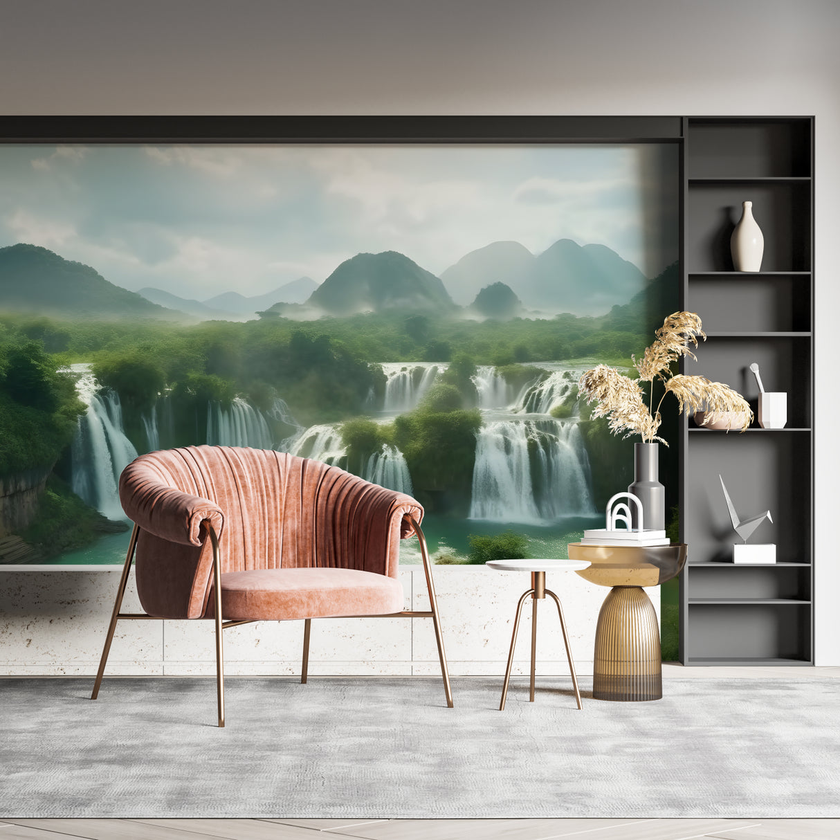 Nature wall mural bringing serenity to a dining room space