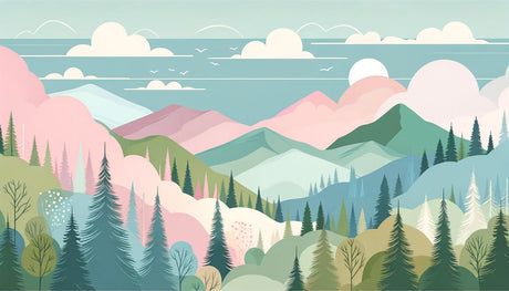 Mountain forest design file showing detailed pastel peaks and pine trees pattern