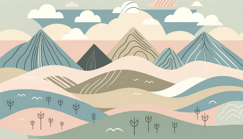 Mountain wallpaper design file showing full pattern of abstract hills in soft pastel colors