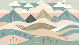 Mountain wallpaper design file showing full pattern of abstract hills in soft pastel colors