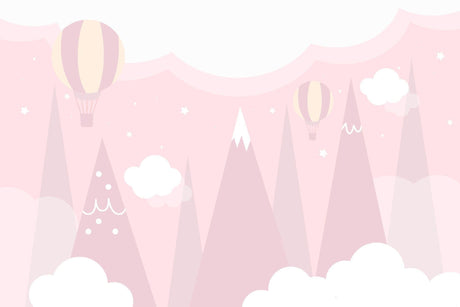 Design file showing dreamy pink mountains and floating hot air balloons pattern