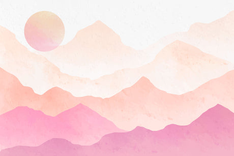 Pink sunset mountain range design file showing intricate watercolor detail pattern
