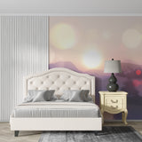 Purple mountain wallpaper in meditation room, sunset colors creating zen atmosphere