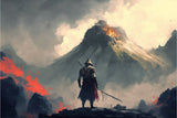 Mountain landscape design file showing full samurai warrior and sunset pattern