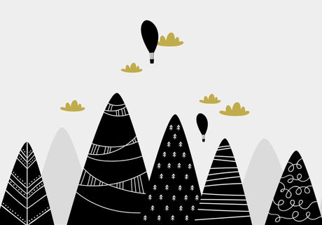 Mountain wall mural design file showing detailed geometric patterns and gold accents