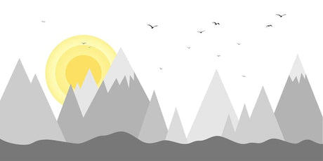 Mountain and forest design file showing detailed Nordic landscape pattern with yellow sun accent