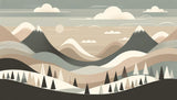 Scandinavian mountain wallpaper design file showing gentle beige and sage-green tones with geometric elements