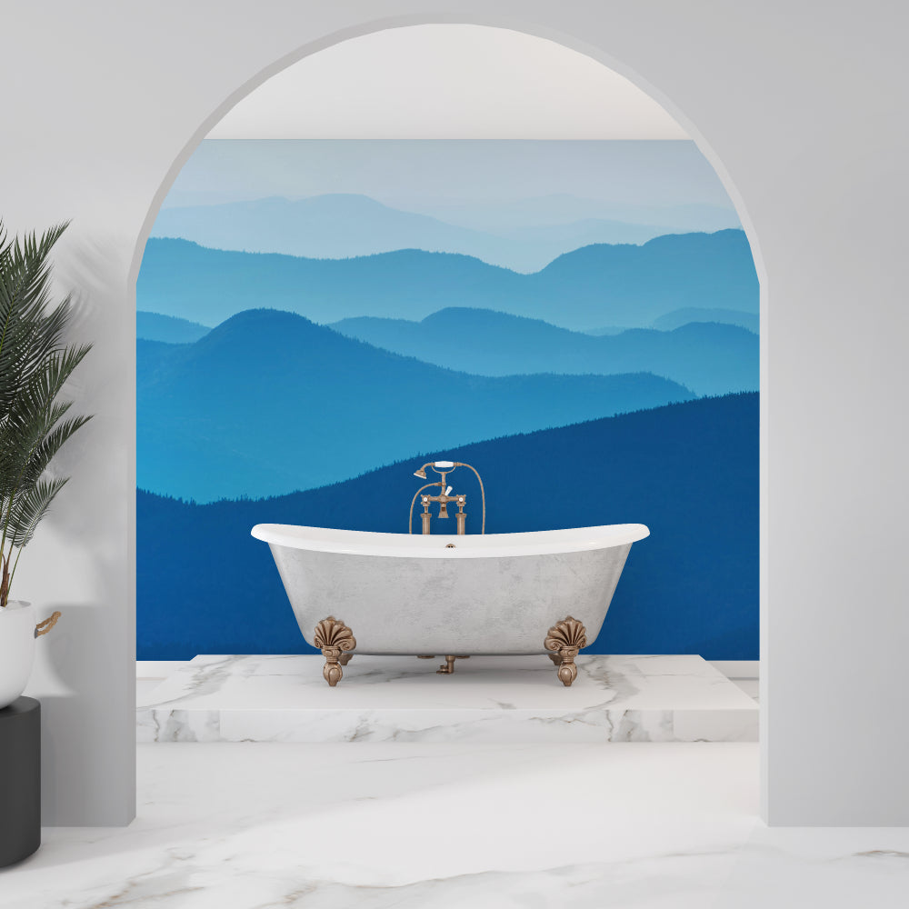 Mountain mural creating focal point in meditation room