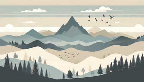 Nordic mountain landscape design file showing peaceful peaks and misty valleys