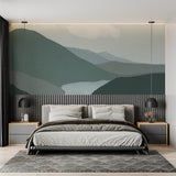 Mountain wall mural in dining room showing scale and impact