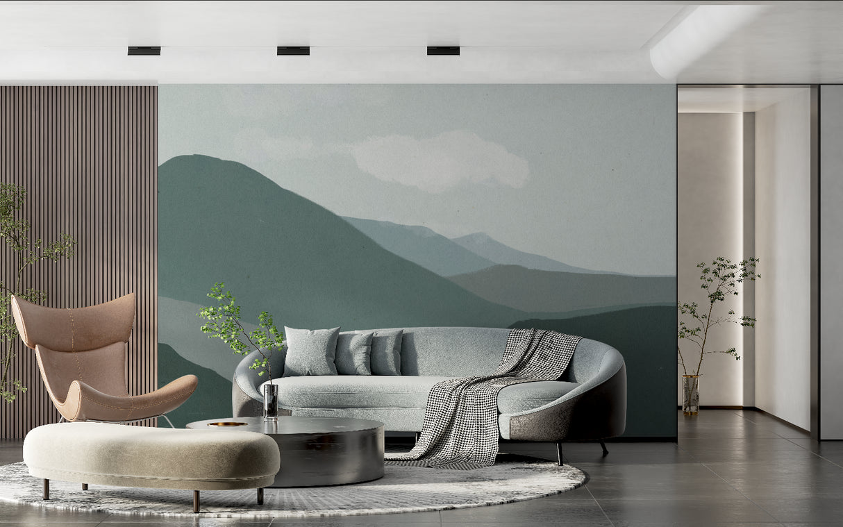 Scandinavian mountain wallpaper bringing nature into meditation room