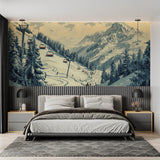 Mountain vista wallpaper creating cozy atmosphere in reading nook corner