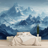 Mountain landscape wallpaper brightening modern hallway space