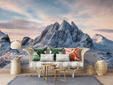Mountain landscape mural adding drama to dining room with contemporary styling