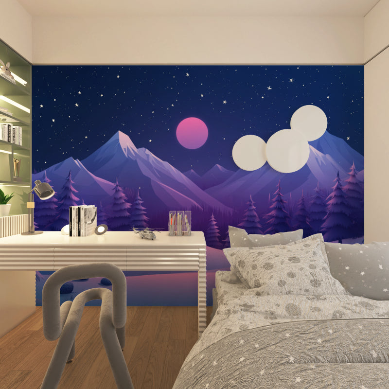 Pink moon mountain wallpaper making statement in home office
