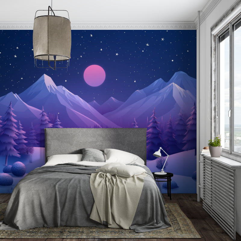 Night sky mountain scene transforming reading nook