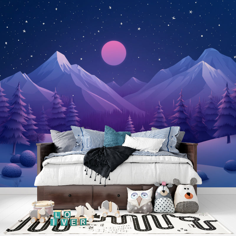 Mountain peaks wallpaper creating calm nursery environment
