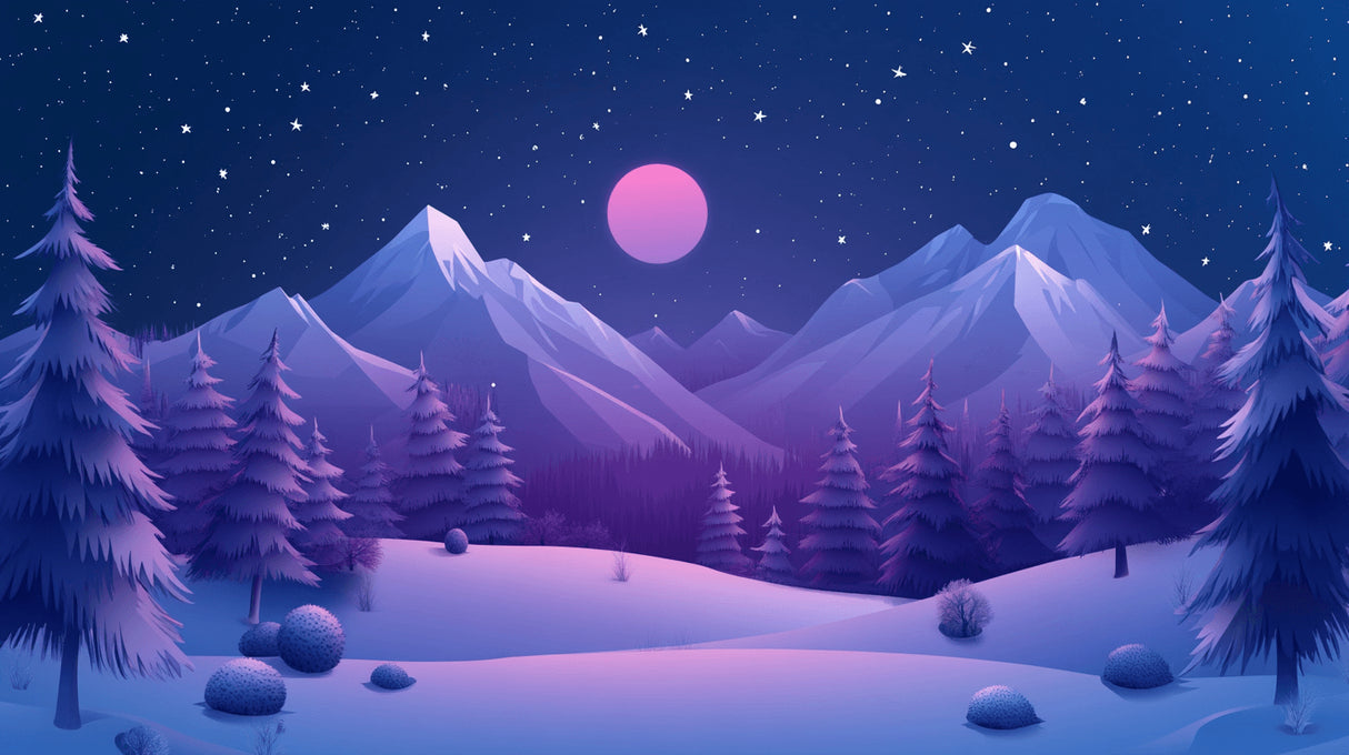 Mountain landscape design file with pink moon and starry night pattern
