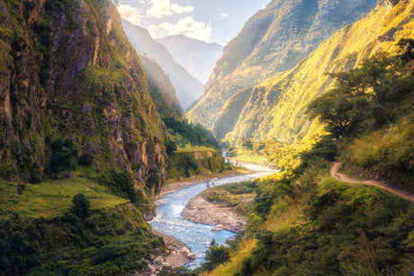 Mountain valley design file showing detailed winding river and sunlit peaks pattern