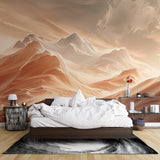 Terracotta mountain mural creating a cozy atmosphere in master bedroom