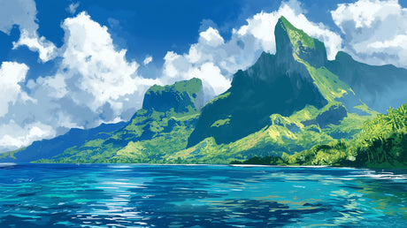 Tropical mountain mural transforming a bedroom into a peaceful paradise retreat