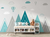 Mountain themed wall mural displayed in a modern home office space