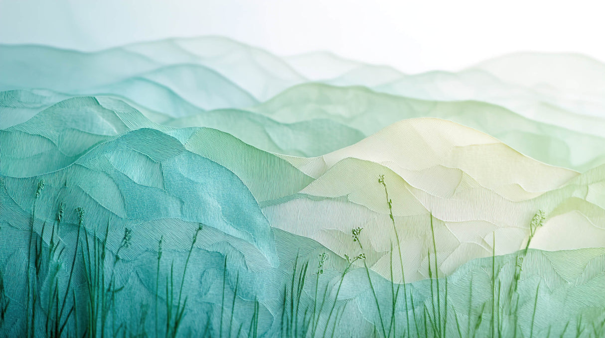 Mountain landscape wallpaper design file showing detailed watercolor texture and green gradient pattern
