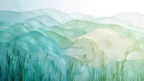 Mountain landscape wallpaper design file showing detailed watercolor texture and green gradient pattern