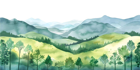 Mountain landscape wallpaper design file showing detailed watercolor technique and pattern